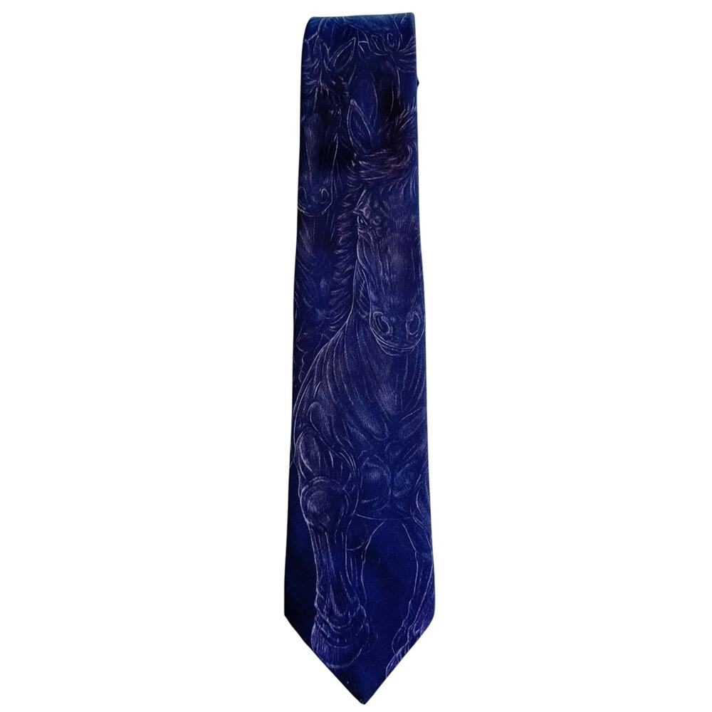 VTG 1988 Ralph Marlin Wild Horses Necktie USA Made Western Americana Wildlife